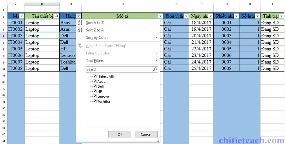 Hình ảnh 8: Filter Excel