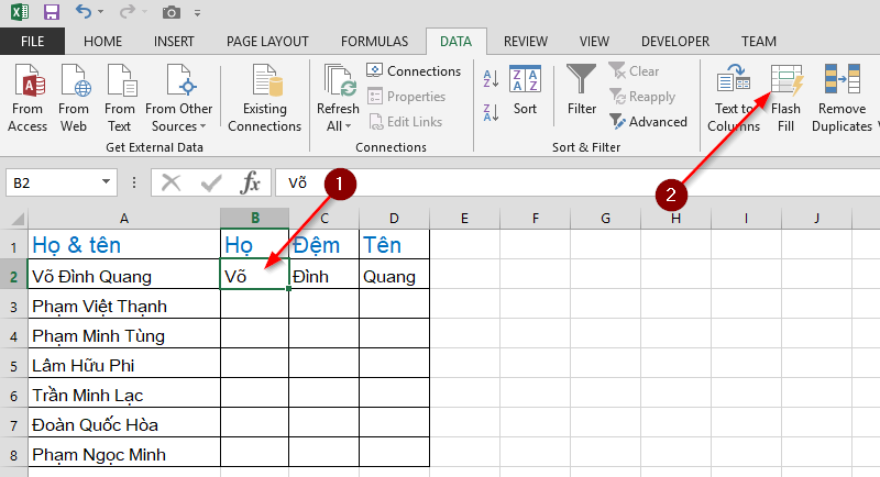 Hướng dẫn sử dụng công cụ Flash Fill trong Microsoft Excel