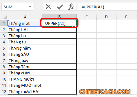 Hàm UPPER- chuyển chữ thường thành chữ hoa trong Excel