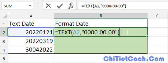 Sử dụng hàm TEXT format Date trong Excel